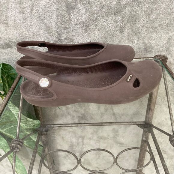 Crocs Olivia Flats Womens size 7 Taupe Slip On Shoes Slingback Travel Bling - Picture 2 of 10